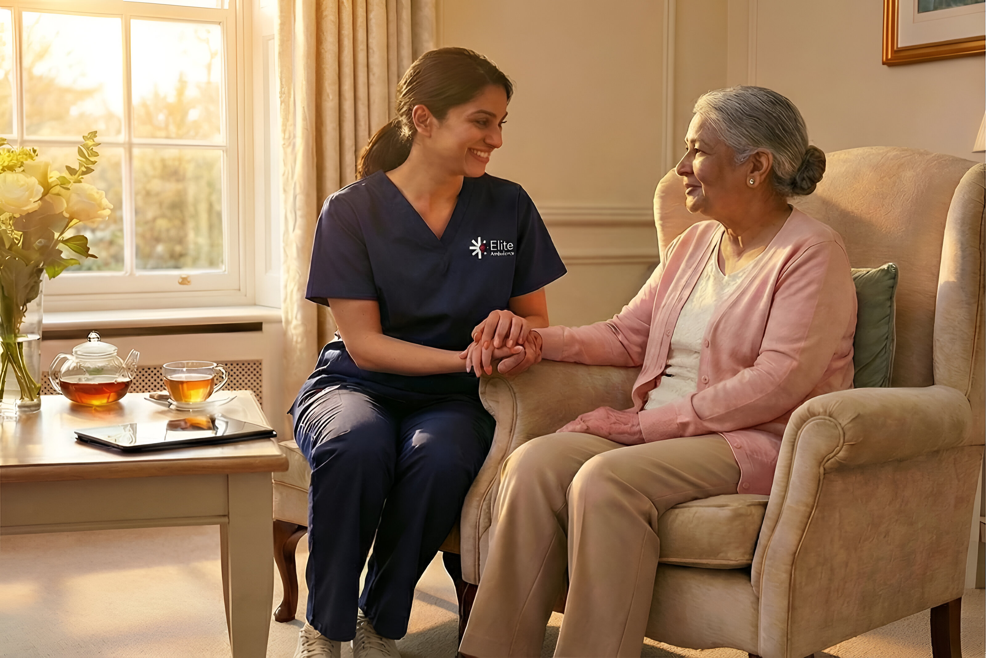 Elite nurse providing care at home